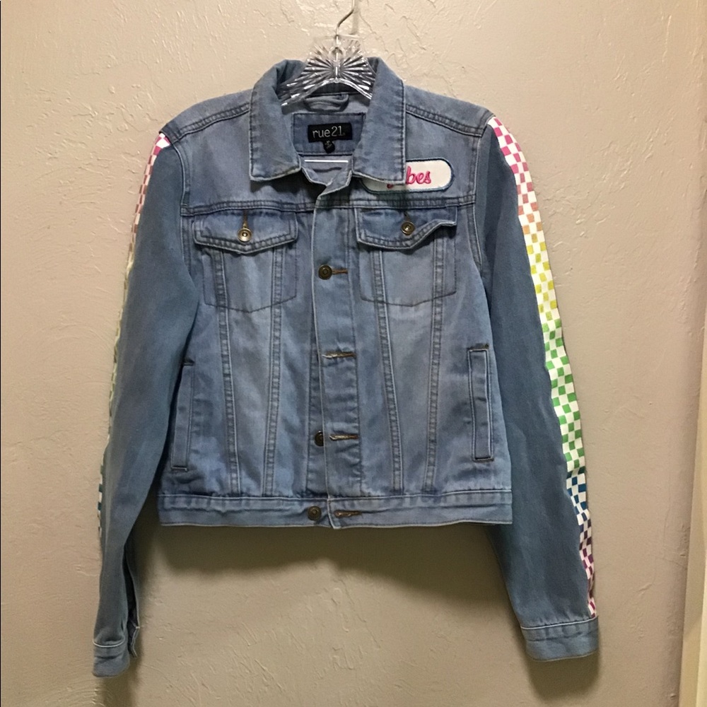 Rue 21 Goid Vibes Colorful denim Jacket  Size M